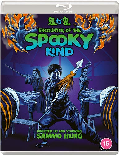 Blu-ray cover of 'Encounter of the Spooky Kind' with stylized characters and fiery elements.