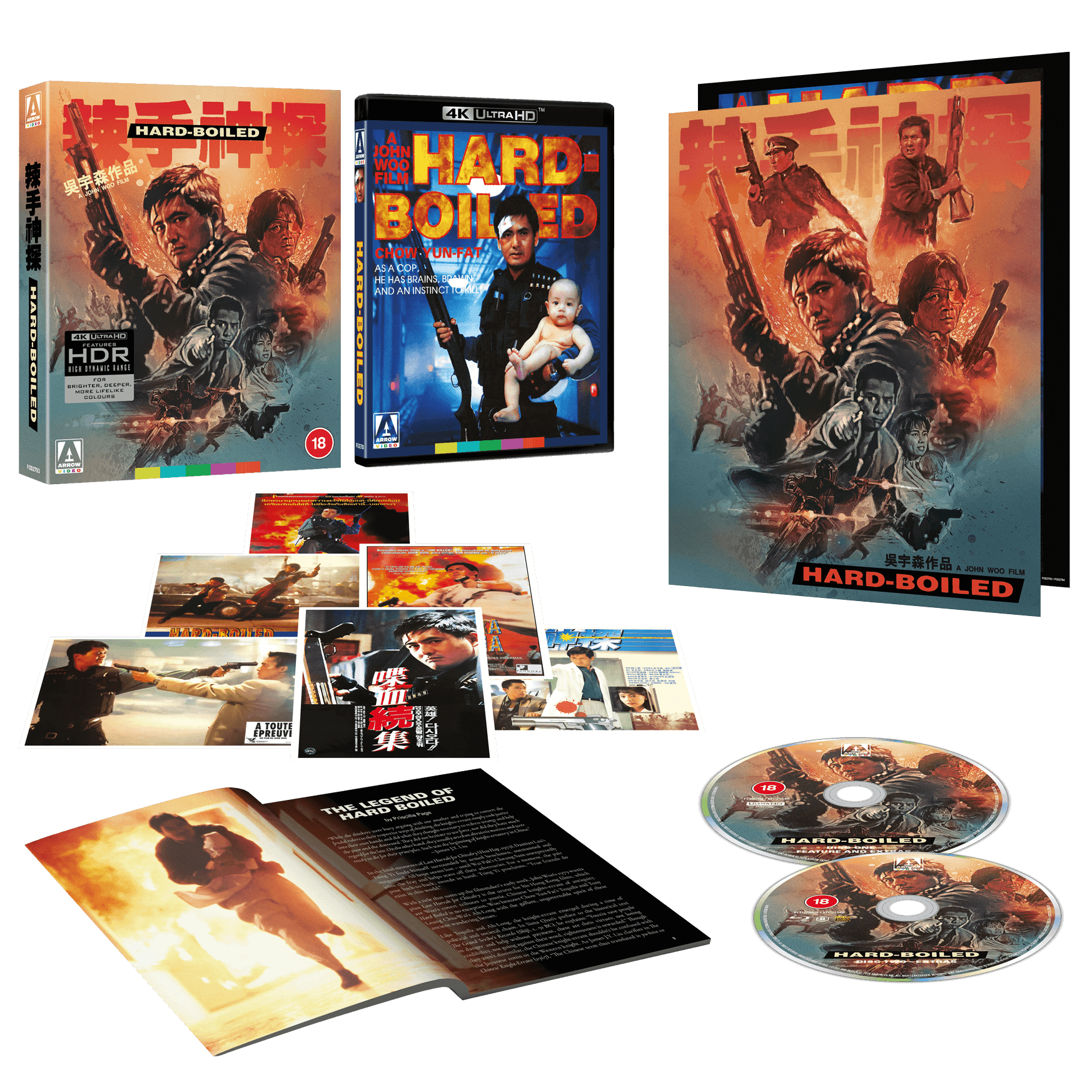 HARD BOILED (1992) 4KUHD release with slipcase and bonus bluray disc, poster, booklet and art cards.