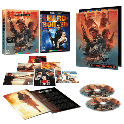 HARD BOILED (1992) 4KUHD release with slipcase and bonus bluray disc, poster, booklet and art cards.
